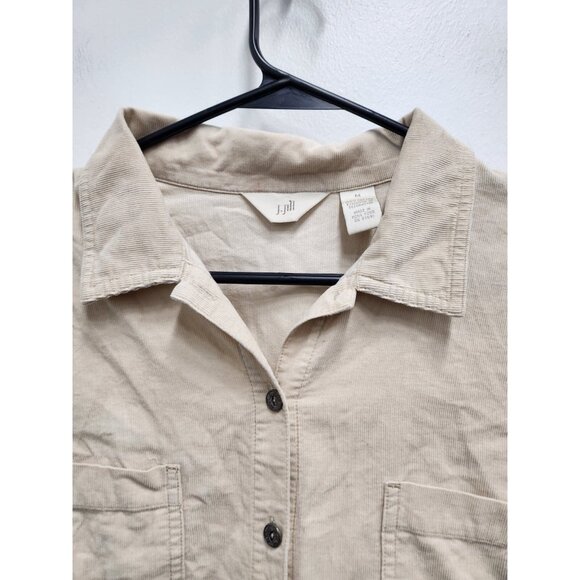 J. Jilll Womemns Corduroy Shirt Medium Beige Embroidered Button Up BOHO Neutral - Picture 2 of 9